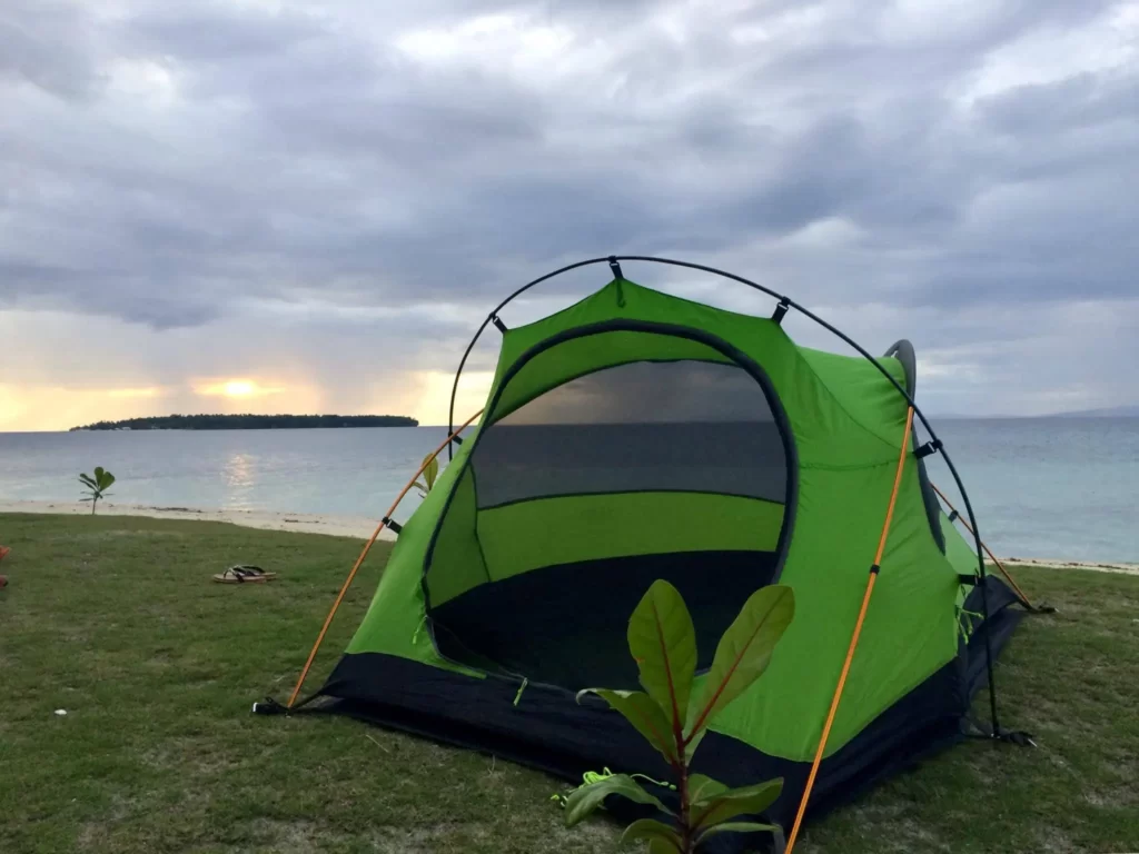 Tent Set Up in Digyo Island With the View of Mahaba Island