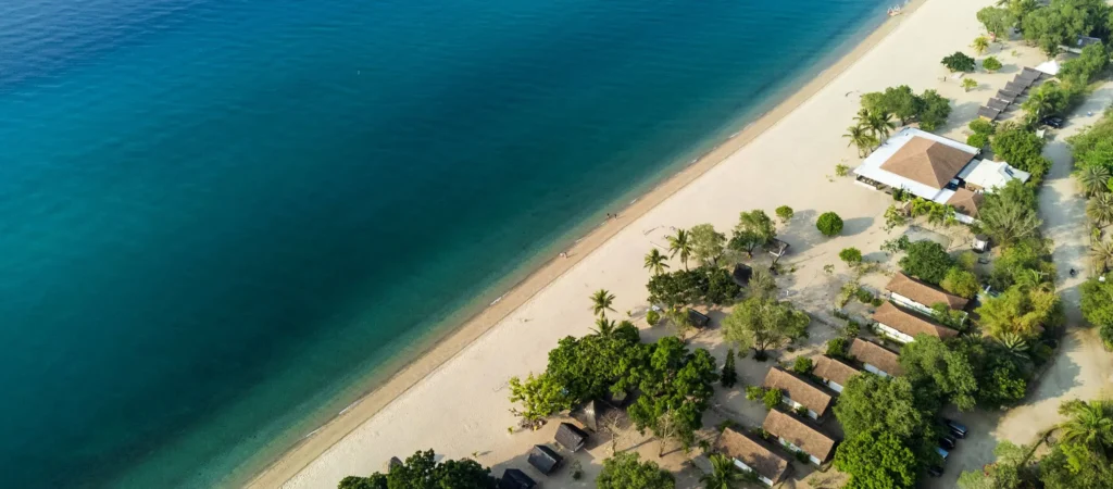 aerial view of Virgin beach resort in the shore in batangas