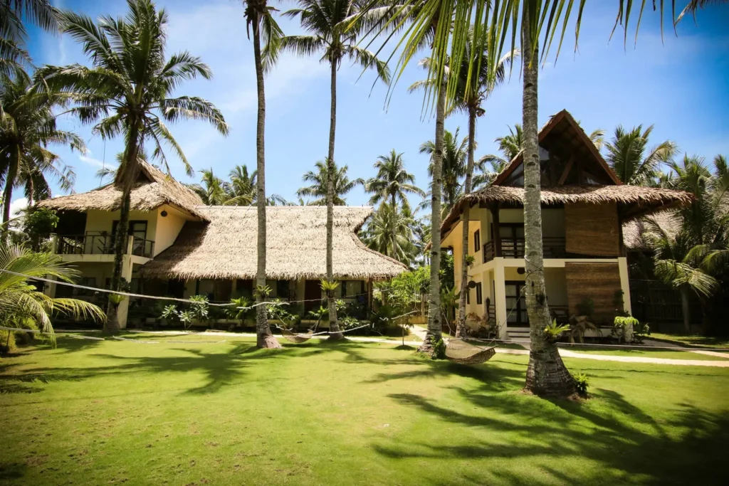 front view with coconut trees of Buddha Resort