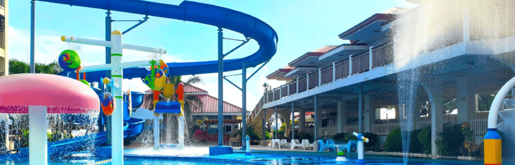 hotel, pool and blue slide