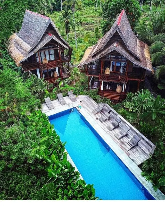 aerial view with pool of Bulan Villas Siargao 